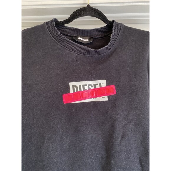 Diesel Logo Graphic Sweatshirt Mens Size Med Black Crew Neck Pullover Distressed - Picture 4 of 8